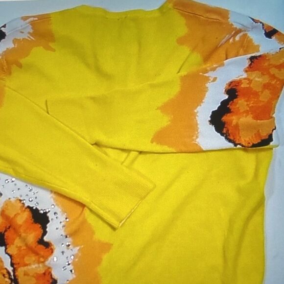 Nue Options Sunshine Yellow Floral Women’s Sweater Size L - Picture 5 of 9